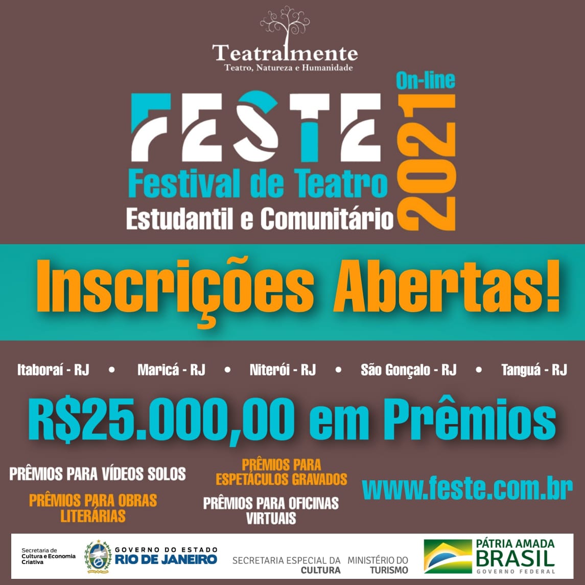 INSCRIÇÕES ABERTAS: Festival de Teatro Estudantil e Comunitário 2021